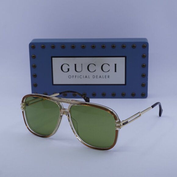 Gucci GG1105S 003 Aviator Sunglasses - Brown Gold /Green - Picture 1 of 11